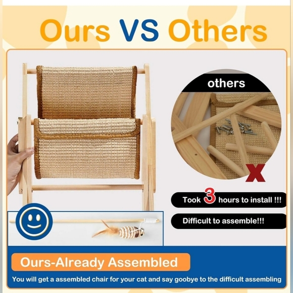 AccEncyc Cat Chair- No Assembly Cat Sisal Chair Elevated Cat Hammock Bed Adjusta - Picture 6 of 12